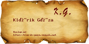 Klárik Géza névjegykártya